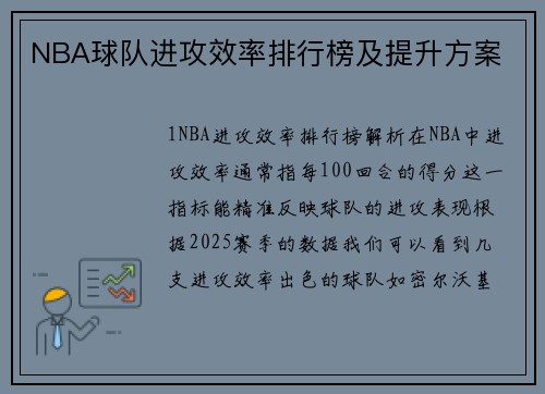 NBA球队进攻效率排行榜及提升方案